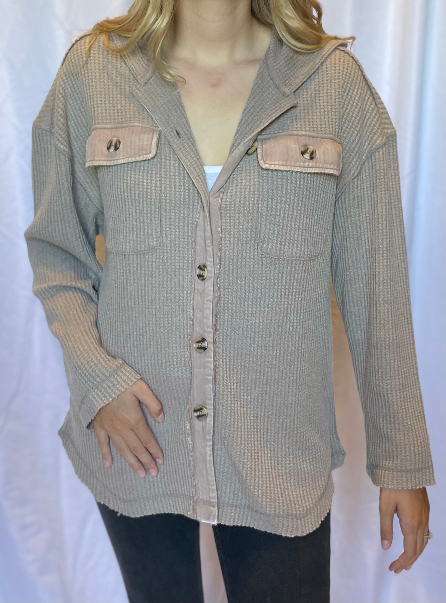 oversized ribbed knit button up hoodie