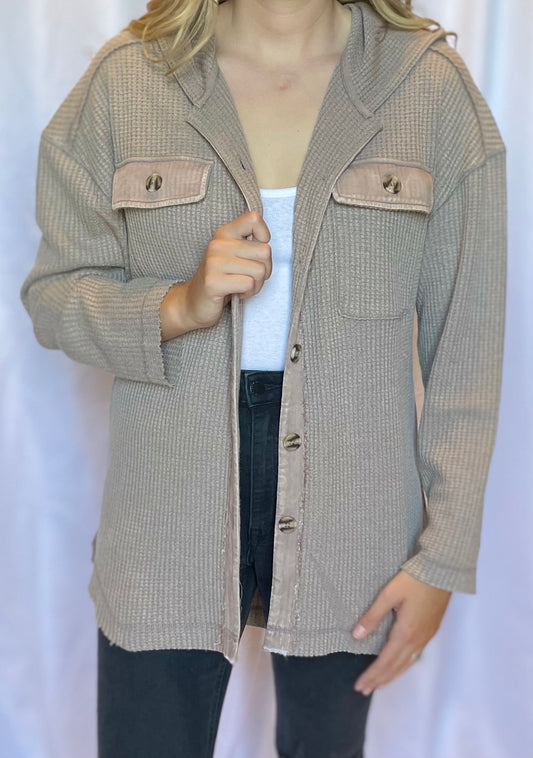 oversized ribbed knit button up hoodie