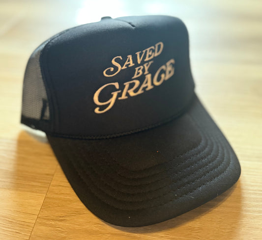 “saved by grace” trucker hat