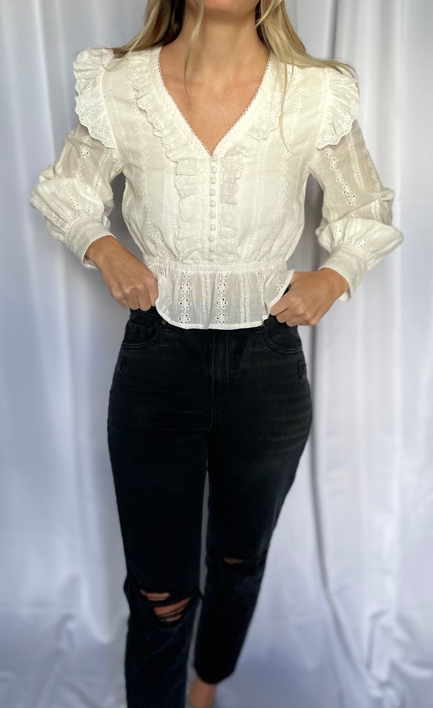 ruffled eyelet blouse