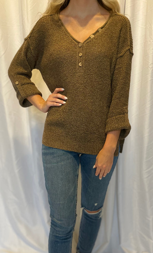 side slit half button pullover