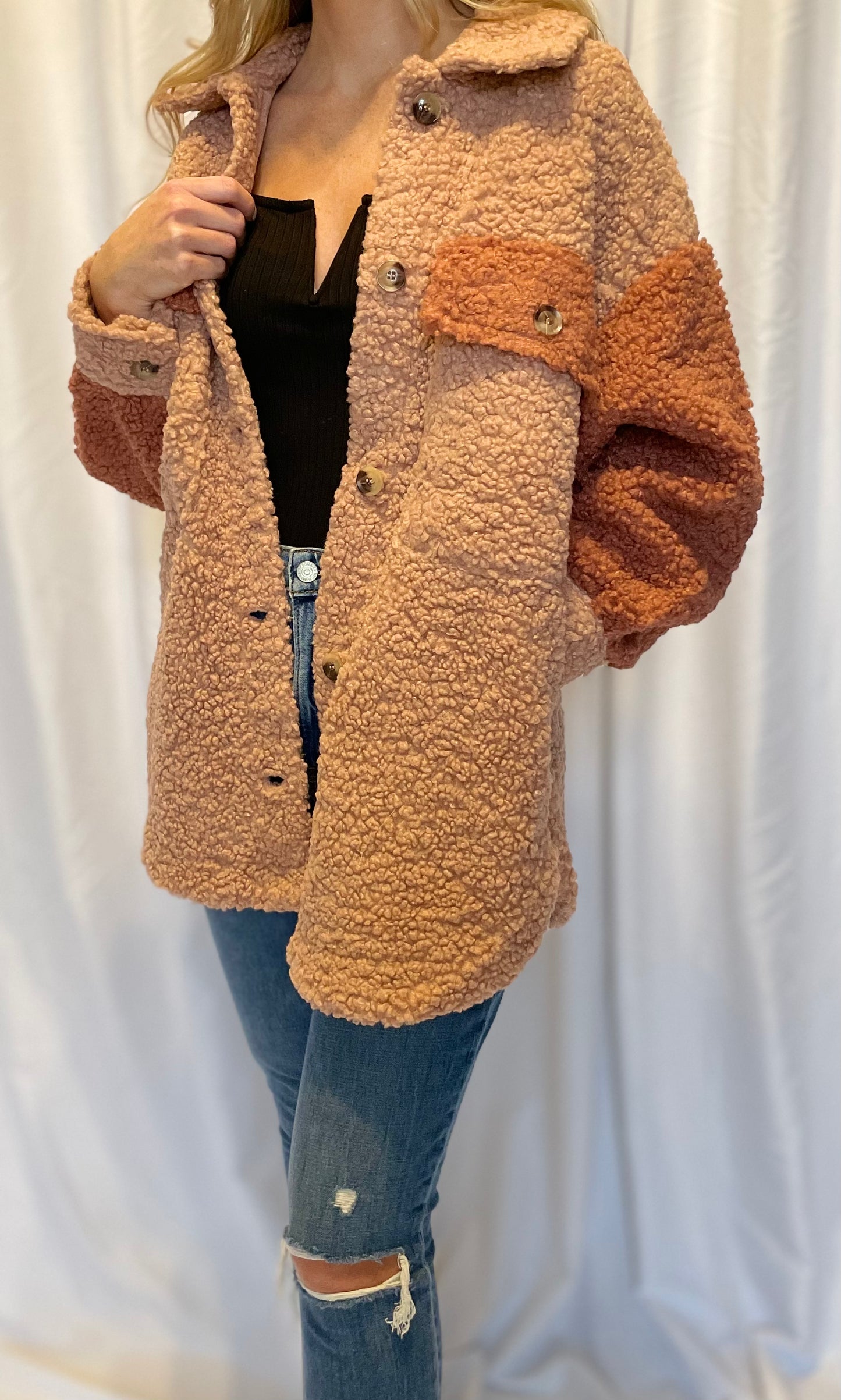 pink colorblock shacket