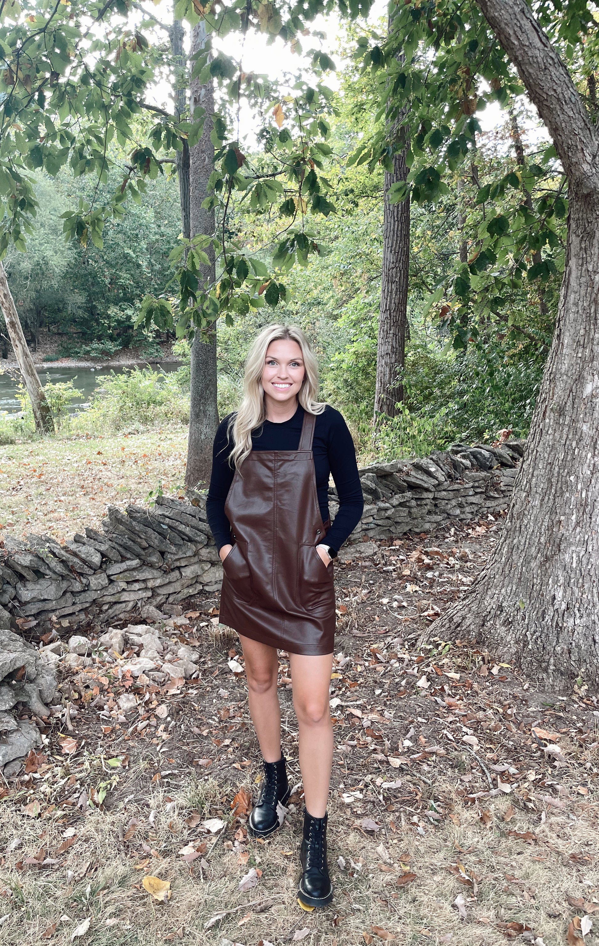 faux leather overall dress GrowingOak Boutique faux leather overall dress GrowingOak Boutique