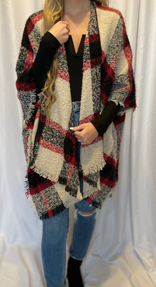 plaid print kimono