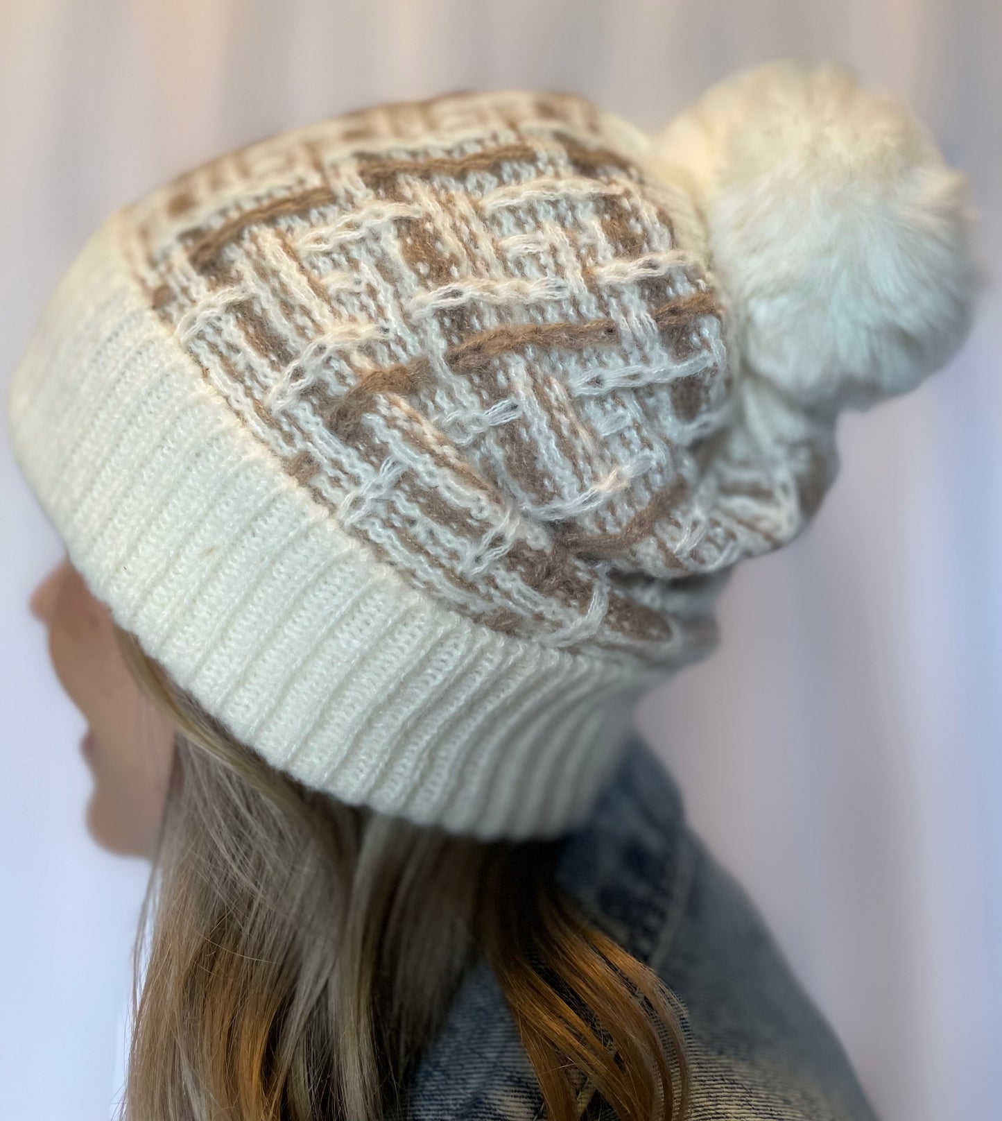 plaid patterned knit hat