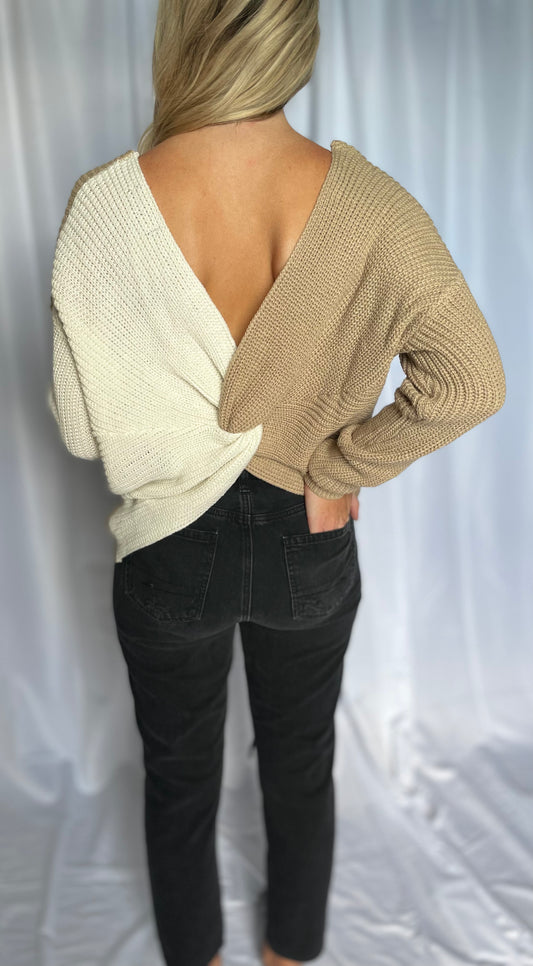 twisted open back sweater