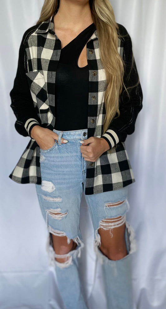 plaid button down jacket